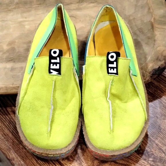 Evelo Tezoo rainbow loafers lime green suede feel size EU 40 7 TO 7.5 Mens - Picture 1 of 11